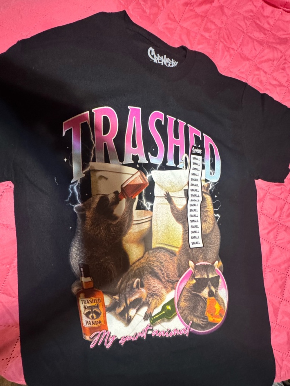 Spencer's Black Tee with Pink & White Raccoon Graphic